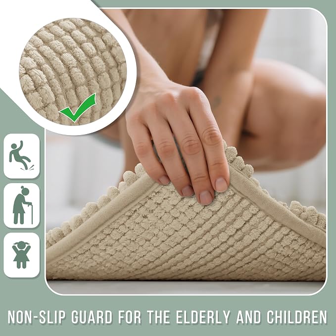 Yimobra Bathroom Rug Mat 36 x 24, Non Slip and Super Absorbent Bath Mat,Machine Washable Quick Dry,Ultra Plush Chenille Shower Rugs for Bathroom Floor Sink Tub and Shower Outside,Camel