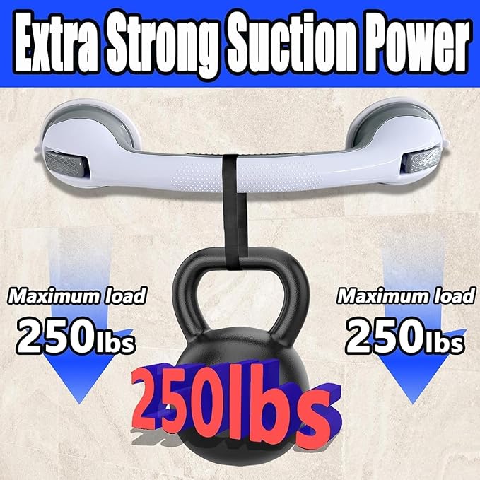 Shower Grab Bars for Seniors, Shower Handles for Elderly Suction Cup,2 Pack 16.24 Inch,Handicap Grab Bars for Bathtubs and Showers Wall, Bathroom Safety for Showers Walls Heavy Duty, No Drillin,Grey