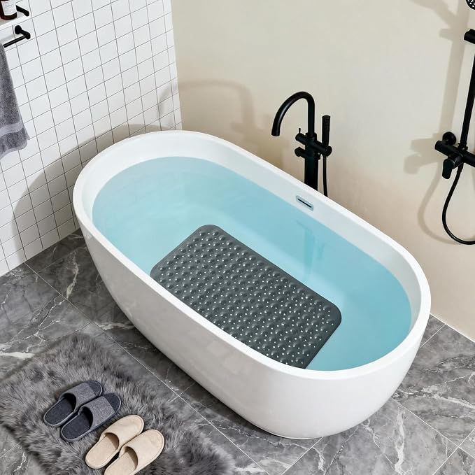 Anti-Slip Bathtub Shower mat, 28×15（ 70×37cm） inch Soft Oversized Machine Washable Non-Slip Bathtub mat with Drainage Holes, Bathroom Floor Suction Cup.（1-Opaque Black）
