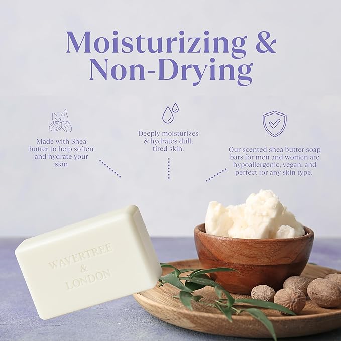 Wavertree & London Basil & Neroli Scented 100% Natural Soap Bar, 7oz Moisturizing French Triple Milled Soap Bar for Women & Men Enriched with Shea Butter, Pure Bath & Body Soap (1 Bar)