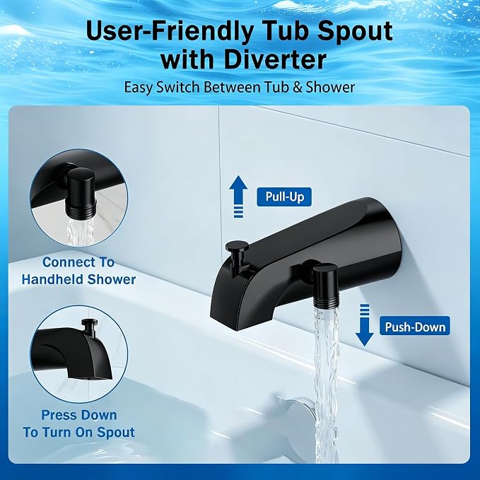 Bathtub Sprayer Attachment for Shower, Bathtub Faucet with Sprayer with 10 Spray Modes Upgrade, No Drill Wall 79" Stainless Hose Shower Attachment for Bathtub Faucet, Matt Black