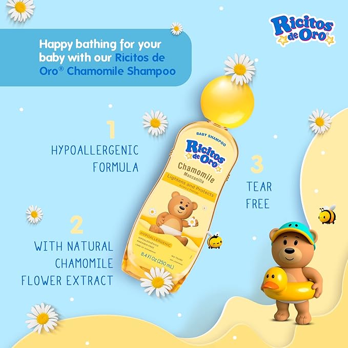Ricitos de Oro, Baby Shampoo Cleansing and Lightening Baby Shampoo with Chamomile, Paraben Free, Hypoallergenic of 13.5 FL Oz Each,(Pack of 4)
