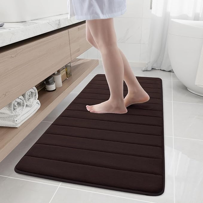 Buganda Memory Foam Bath Mat, 55" x 24", Ultra Soft Bathroom Rugs, Water Absorbent and Machine Washable Bath Rug Runner for Bathroom, Shower, and Tub, Brown