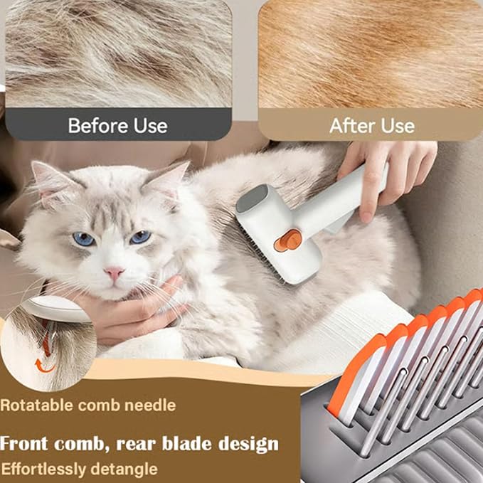 2-in-1 Pet Self Detangling Grooming Comb, Dematting Comb for Dogs and Cats, Professional Undercoat Rake for Long Hair Cat Brush, Dog Detangler Brush to Remove Mats and Tangles (1)
