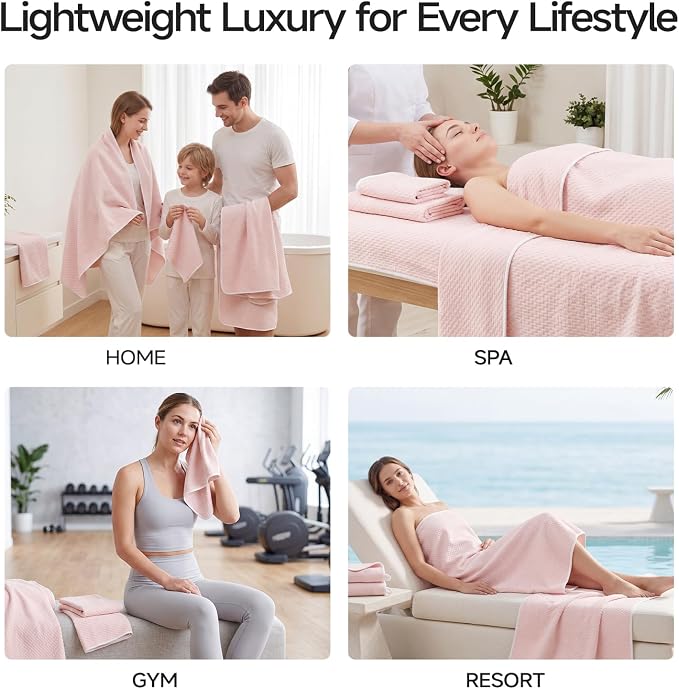 ecolook Microfiber Towel Set of 6, Pink | Ultra-Soft, Oversized, Absorbent & Quick-Drying | 2 Bath Sheets, 2 Hand, 2 Washcloths