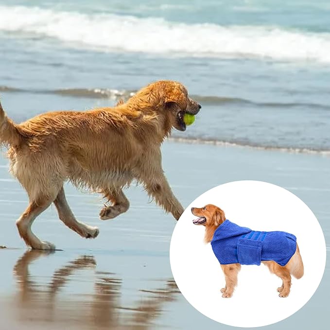 Geyecete Dog Drying Coat with Hood - Pineapple Grid Fast Drying - Blue - XL