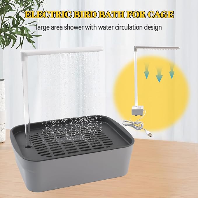 Automatic Parakeet Bath,Parrot Shower Fountain with USB Power Plug Indoor Bird Bath Circulating Water Electric Pet Bird Shower Pump for Cockatiel Lovebird Conure Budgie