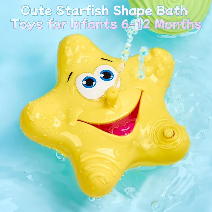 Bath Toys for Toddlers, Starfish Baby Bathtub Play Toys, Floating Fountain Pool Water for Infant Baby Bath Spray Toys with 5 Sensory Textures