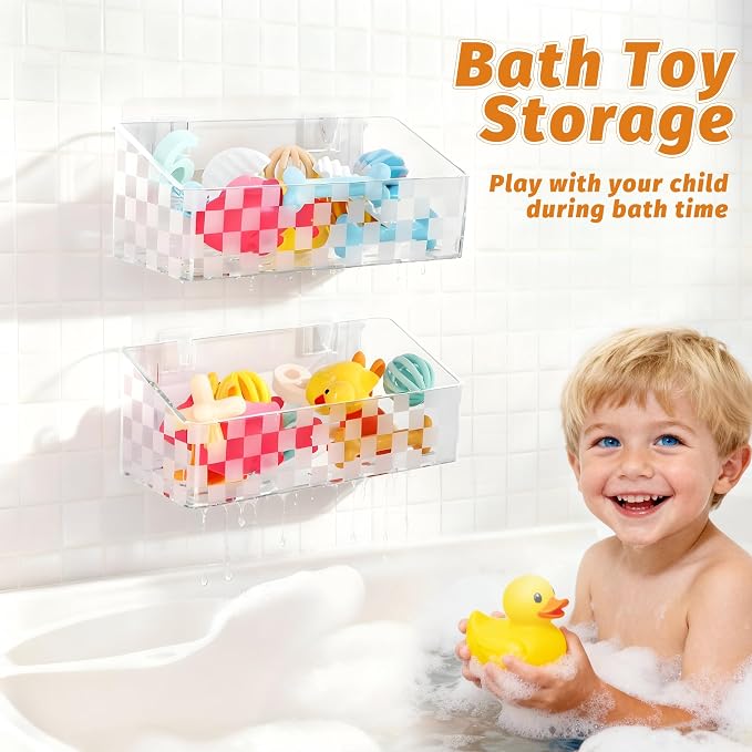 Natheeph Bath Toy Storage Holder Clear Bathtub Toy Storage Organizer, 2pack | Quick-Dry Bath Toy Holder for Tub, Bathroom, Large-Capacity Holder Organizer for Shower Toy, Shower Gel & Bathroom Essentials