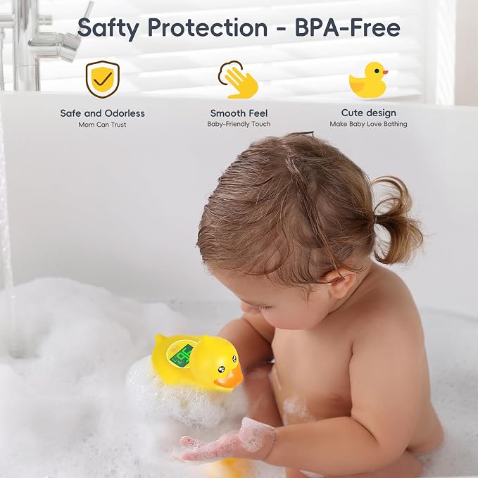 b&h Rechargeable Baby Bath Thermometer, Digital Water Temperature Monitor for Bathtub and Room, Floating Bath Toy for Newborns & Infants, Safe & Accurate (Baby Duck)
