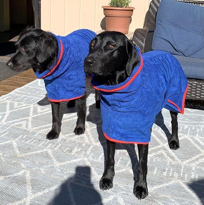 Dog Drying Coat - Fast Drying Dog Towel Robe - Microfiber Super Absorbent Pet Bathrobe, Adjustable Collar & Belly Strap Fast Drying Bath Robe Towel (Medium, Red)