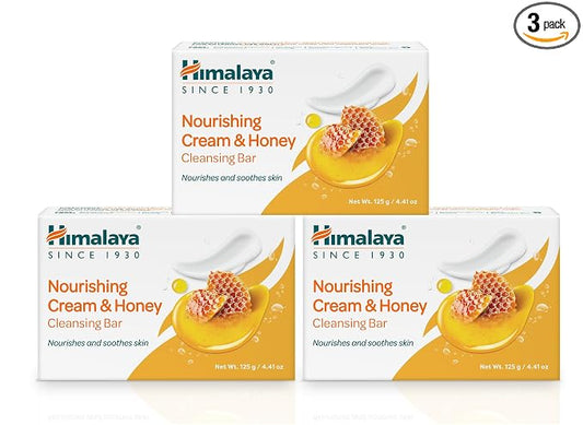 Himalaya Nourishing Cream & Honey Cleansing Bar Soap, Soft Milk and Honey Hand Soap, for Face and Body, Face Soap Bar, Face Wash Bar, Bath Soaps, Soft Skin, 4.41 oz, 3 Pack