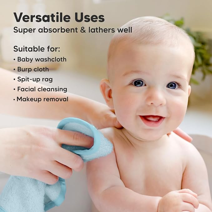 6-Pack Baby Washcloths, Soft Absorbent Washcloths for Face, Body (Candy Pop) | Viscose from Bamboo Washcloths, Baby Towels, Newborn, Kids, Toddlers, Infant, Gentle on Sensitive Skin, 10x10, Reusable