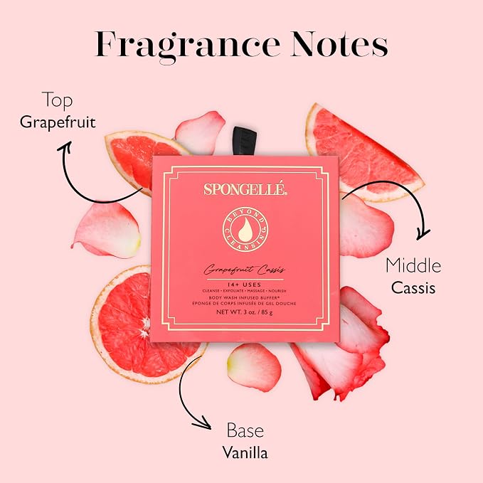 Spongellé Grapefruit Cassis Wild Flower Bath Sponge with Box for Mothers Day Gift | Built-in Body Wash & Body Scrubber, Shower Loofah Sponge for Women | 14+ uses