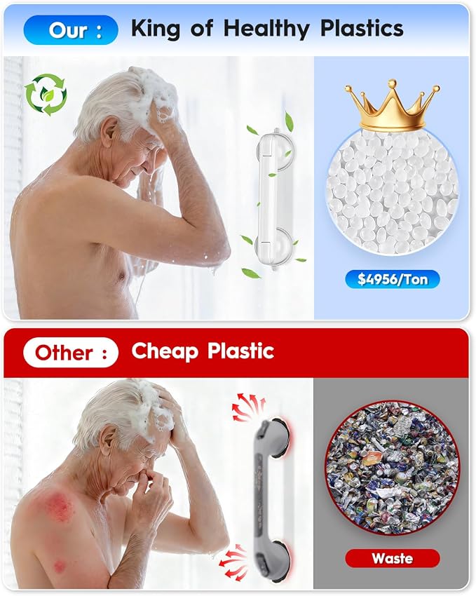 Upgraded 2-Pack Grab Bars for Shower Bathroom Wall, Heavy-Duty Suction Grab Bars Shower Handle Safety for Elderly Seniors Handicap, No Drilling Tool-Free, Easy Removal and Reusable (White)