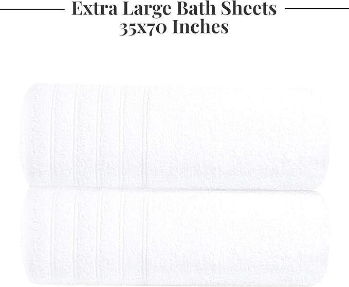 Tens Towels Pack of 2 Extra Large Bath Sheets 35 x 70 Inches, 100% Cotton, Larger & Lighter Weight, Quicker to Dry, Super Soft & Absorbent, Oversized Bath Towels, White