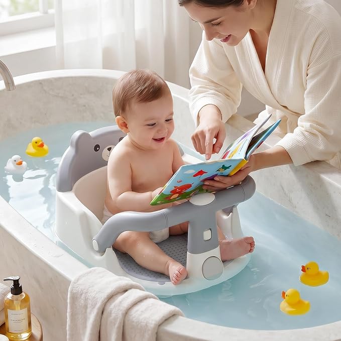 Baby Bath Seat for Babies 6 Months & up Non-Slip Toddler Bath Seats for Sitting Up Infant Bathtub Chair with Suction Cups and Soft Cushion for Baby Shower Tub Seat, Grey