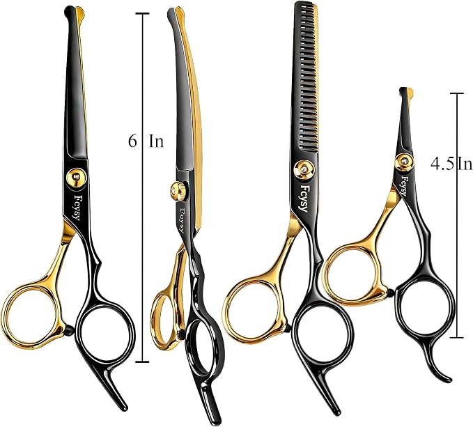 Dog Grooming Scissors Kit, Fcysy Professional Pet Shears for Cats at Home, Dog Grooming Tools with Curved & Straight Blades Scissors Thinning Shears Pet Supply Set