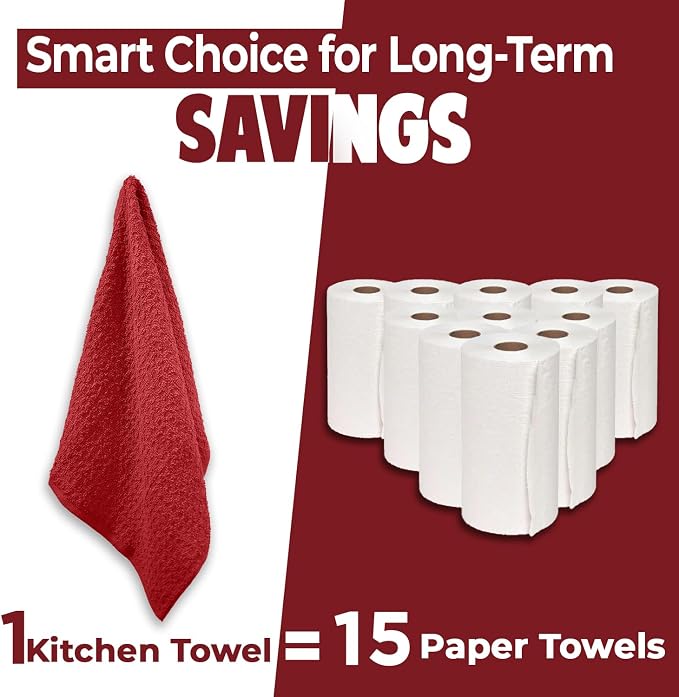 DAN RIVER Premium Red Kitchen Towels - [Pack of 12] 100% Cotton (16x 26 Inches) -Super Soft, Highly Absorbent Hand Towels, Quick Dry, Dish Towels, Tea and Bar Towels Set.