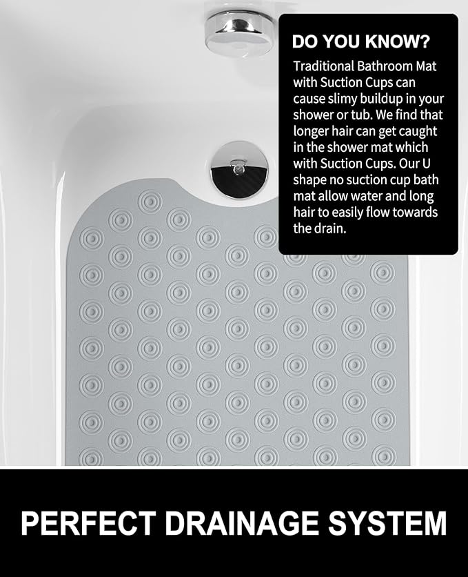 OTHWAY Reverse Suction Cup Bath Mat: 39x16 inch Extra Long Bathmat│Perfect for Ordinary or Refinished Bath Tubs │Made of Nature Rubber│Protect Your Bathtub (Grey)