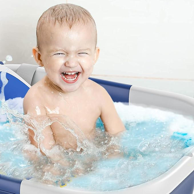 TPN Collapsible Baby Bathtub, Baby Bath Tub with Soft Cushion & Real-Time Thermometer, Baby Bathtub Infant to Toddler Tub (0-36 Months), Portable Newborn Travel Bath Tub