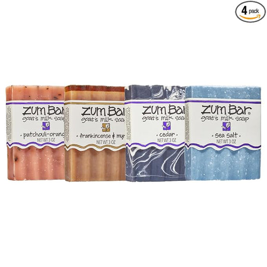 Indigo Wild Zum Goat's Milk Soap Bar - Bar Soap for Hands & Body Made with Essential Oils - 3 oz - Earth & Sea Blends (4 Pack)