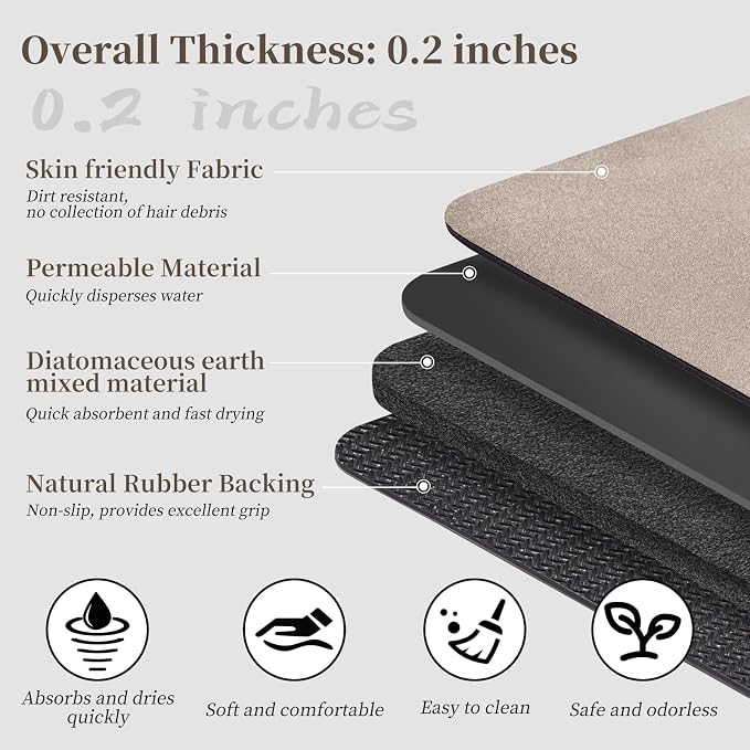 Bathroom Mat Rugs 47x17, Long Diatomaceous Earth Bath Mat Large Quick Dry Bath Mat Non Slip Rubber Backed Super Absorbent Shower Mat, Thin Bathroom Runner Rugs Floor Mat Fit Under Door, Taupe