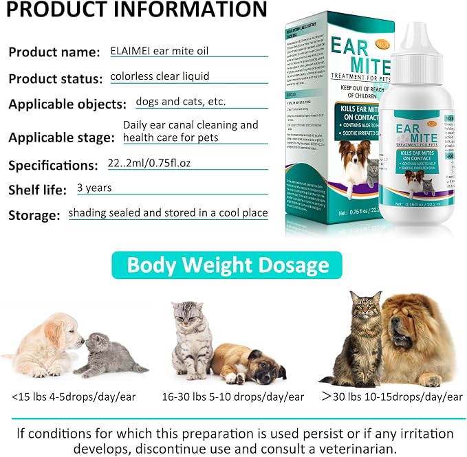 ZIXAOK Ear Mites Treatment for Dogs and Cats, Dog Ear Infection Treatment, Aloe Ear Mite, Safe for Pets | 12+ Weeks | 0.75 fl oz Pack of 2