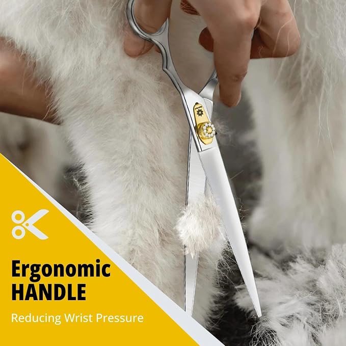 Dream Reach Straight Dog Scissors - 8 Inch 440C Stainless Steel Professional Pet Cutting Grooming Shears with Adjustable Screw