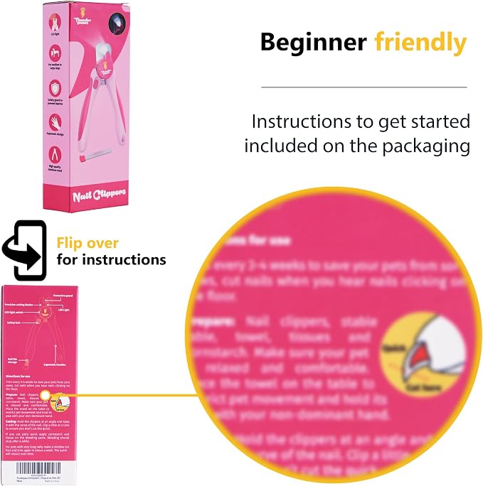 LED Dog Nail Clippers with Light Illumination, Trimmers with Protective Guard, Safety Lock and Nail File - Suitable for Large and Small Dogs & Cats (Pink)