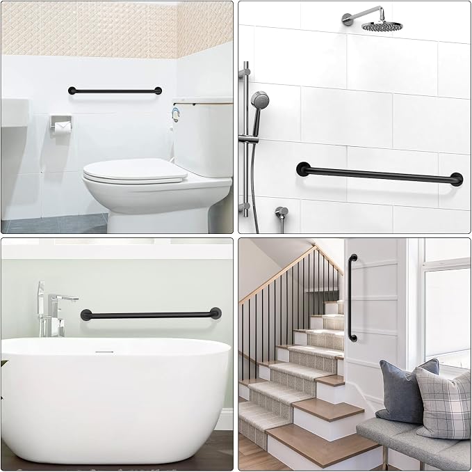 32 Inch Shower Grab Bar, ZUEXT SUS304 Stainless Steel Black Bathroom Grab Bar Handle, Shower Balance Bar, Safety Hand Rail Support, Handicap Elderly Senior Assist Bath Handle (1.25" Diameter)