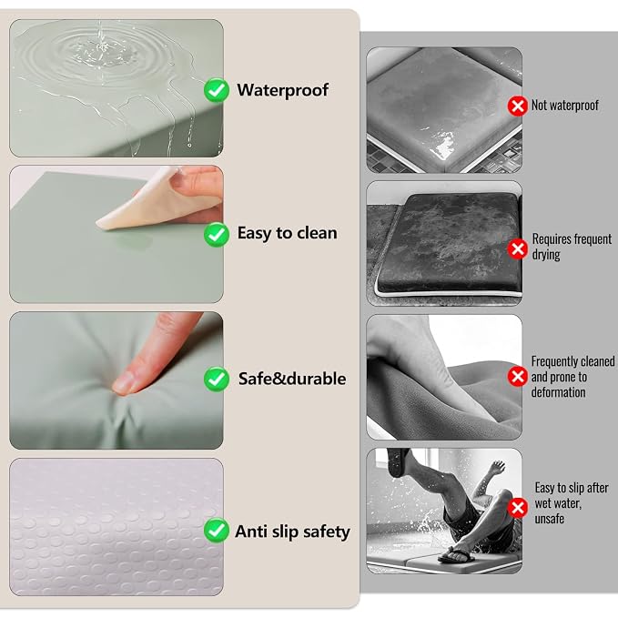 Baby Waterproof Vegan Leather Bath Kneeler and Elbow Rest Pad Set | Thickened Non-Slip Memory Foam Knee & Arm Support Bathtub Mat with Toy Organizer for Infant Toddler Bathing