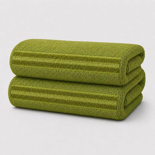 Terry Bath Sheet Set of 2 Green Bath Towels Set 35x70 Inches, 100 Combed Long Staple Cotton Highly Absorbent Ultra Soft Oversized Large Luxury Hotel & Spa Quality Bathroom Towels Set