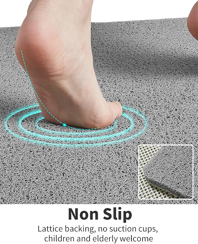 Non Slip Shower Mat, Comfortable Bath mat for Textured Surface,Quick Drying Easy Cleaning Shower Floor Mat for Wet Area,Without Suction Cups Grey 24 x 24