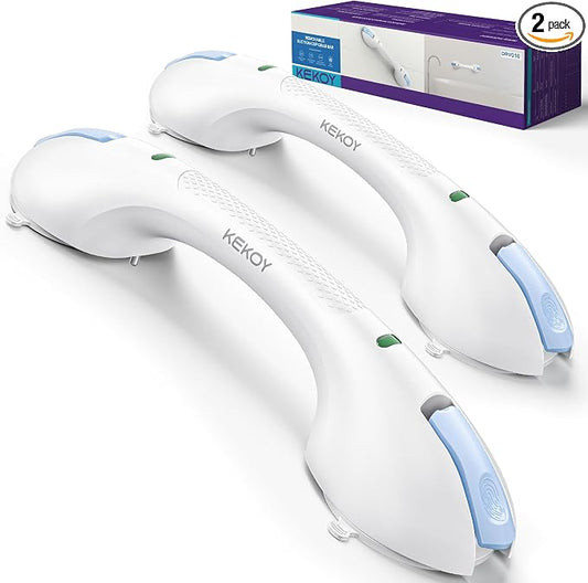 KEKOY 17.5 Inch Suction Grab Bars for Bathtubs and Showers with Indicator 2 Pack- Heavy Duty Safety Shower Handle for Seniors and Elderly, Handicap Bars for Bathroom, No Drilling and Removable, Blue