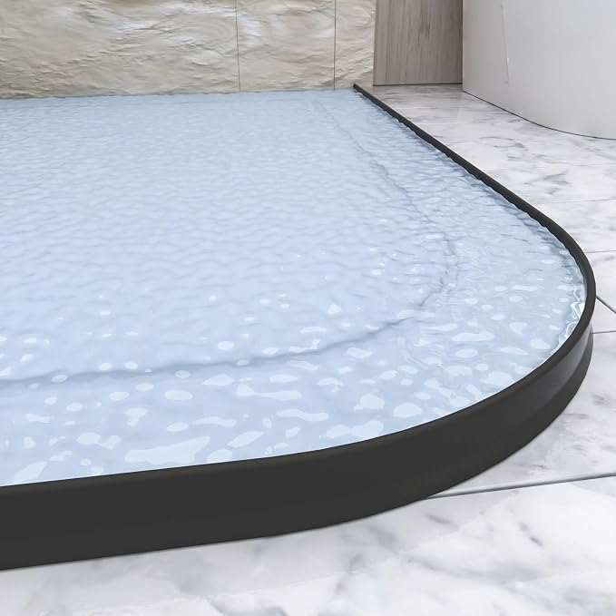 Raycity 3" High Shower Threshold Water Dam 118 IN Collapsible Shower Water Splash Guard for Curbless Shower Threshold Barrier Water Stopper for Wet and Dry Separation Bathroom and Kitchen (Black)