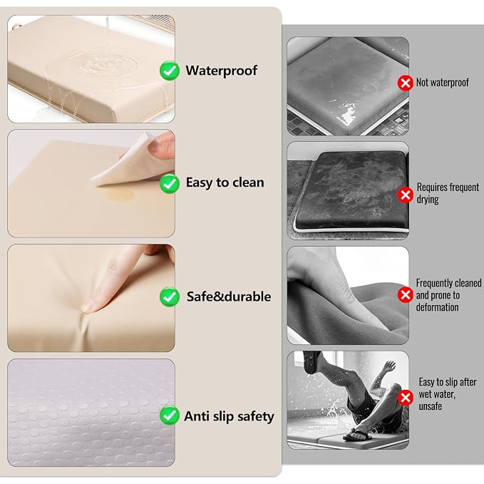 Baby Waterproof Vegan Leather Bath Kneeler and Elbow Rest Pad Set | Thickened Non-Slip Memory Foam Knee & Arm Support Bathtub Mat with Toy Organizer for Infant Toddler Bathing