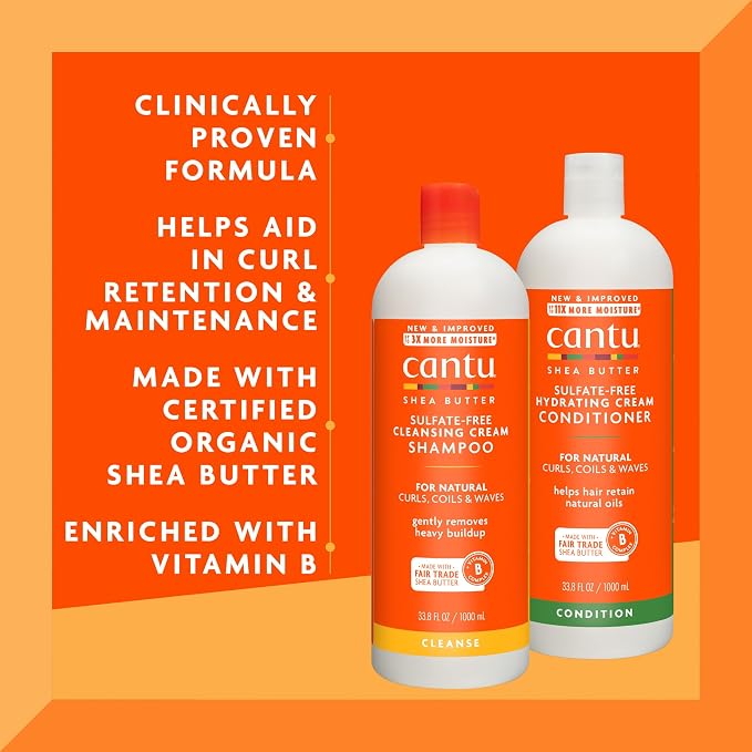 Cantu Shampoo & Conditioner with Shea Butter for Natural Hair, 1L (Pack of 2)