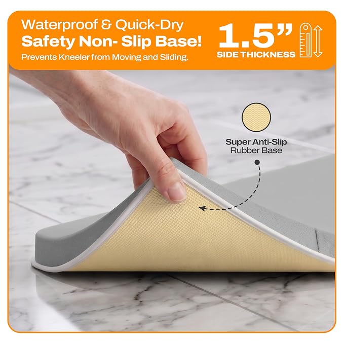 Bath Kneeler and Elbow Rest Pad Set-Baby Bath Kneeler with 1.5'' Comfortable Thick Memory Foam Cushion, Non-Slip Knee & Arm Support for Baby Bath Time,Foldable Bath Mat for Baby with Storage Pockets