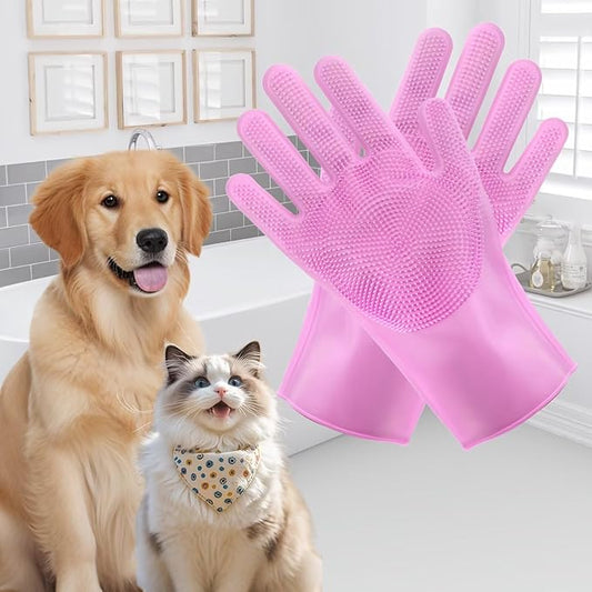 Pet Bath Glove & Brush Set: Fast Foaming Silicone Grooming Brush for Gentle Massage, Size Large