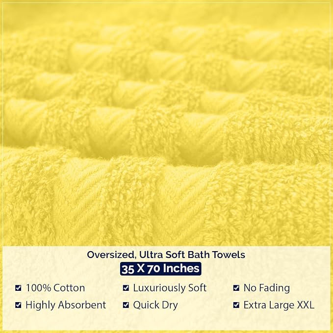 DAN River 2 Pack Bath Sheets Extra Large 35x70, Large Bath Towels for Adults, XL Oversized Heavy Duty Towel Set, 600 GSM 100% Ring Spun Cotton, Soft Quick Dry, Yellow