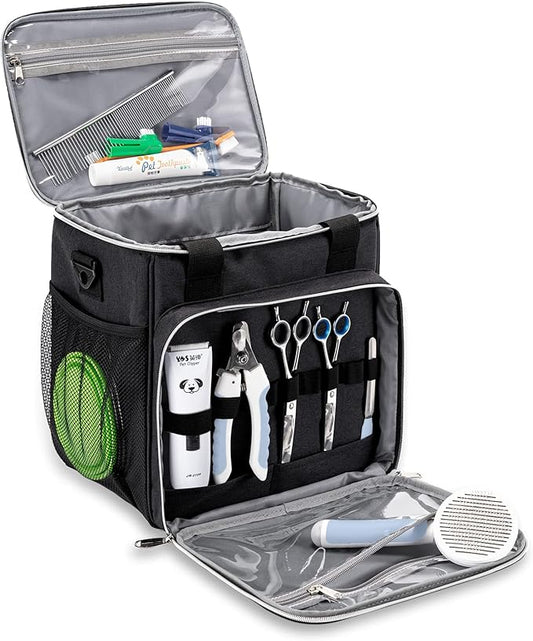 Pet Grooming Bag, Dog Grooming Supplies Organizer Tote Bag, Perfect for Pet Grooming Tool Kit Accessories-Black