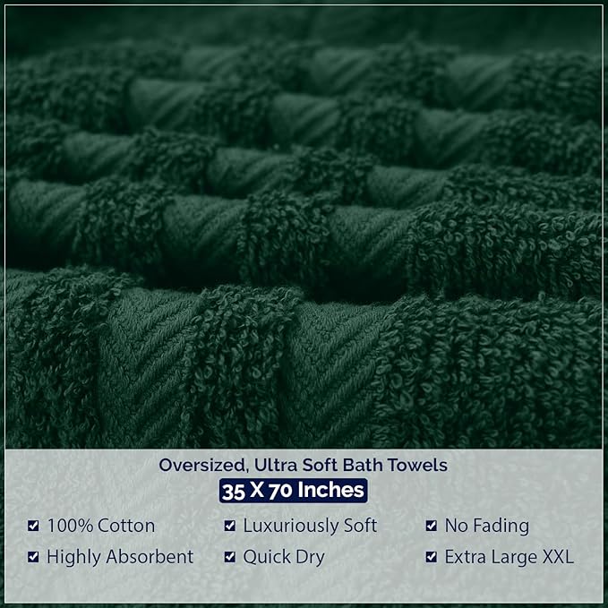 DAN RIVER 2 Pack Luxury Bath Sheets 35x70, 600 GSM, Soft & Quick Dry 100% Ring Spun Cotton Towels Ideal for Hotels, Spas, Gyms & Salons Extra Large, Hunter Green
