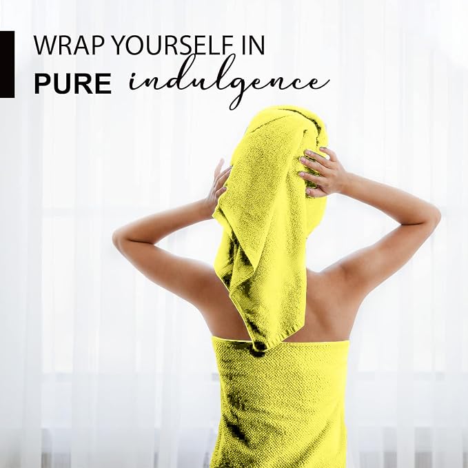 KAHAF COLLECTION 100% Cotton Bath Towels, 24x48 Pack of 6 Towels, Quick Dry, Highly Absorbent, Soft Feel Towel, Gym, Spa, Bathroom, Shower, Pool, Luxury Soft Towels (Yellow, 24x48-6 Pack)
