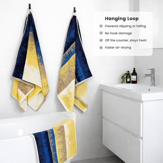 12-Piece Cotton Bath Towel Set for Bathroom, Hanging Loops, Coastal Ombre | Balanced towel set for family showers, sink-side use, guest baths, and wash-day rotation, OEKO-TEX certified, easy care