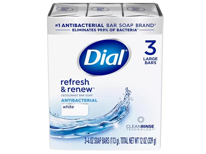 Dial Antibacterial Bar Soap, Refresh & Renew, White, 3-4 OZ Soap Bars - 2 Pack