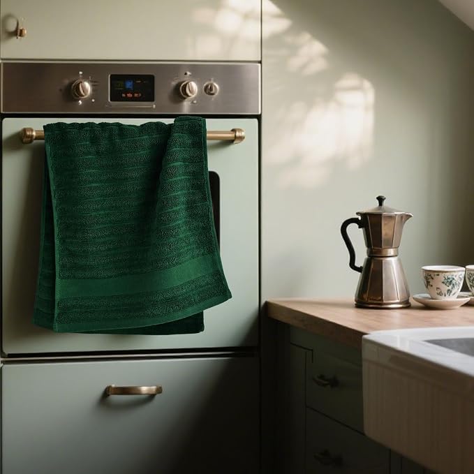Jacquotha 4-Pack Hand Towels (Forest Green) Ribbed – Kitchen & Bathroom Premium Cotton Towels 13” x 29”, Soft and Quick Drying 480 GSM