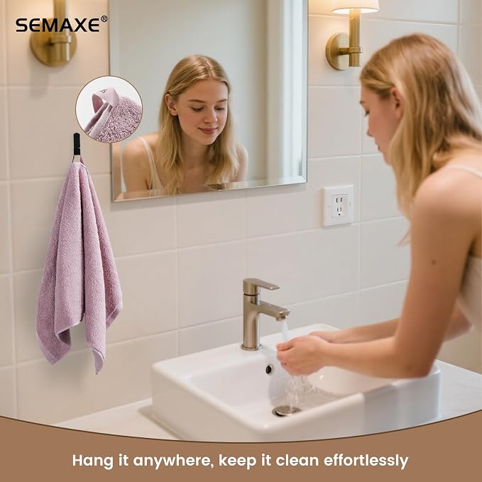 SEMAXE 4-Pack Purple Cotton Hand Towels for Bathroom with Hanging Loops | Sink-side towels for drying hands and face, ideal for bathrooms, guest baths, powder rooms, OEKO-TEX certified, easy care