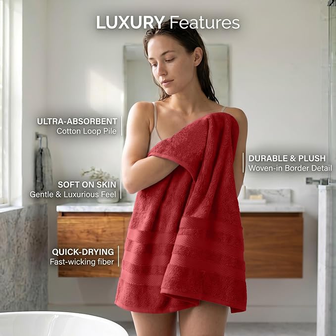 RIVERSIDE Pack of 2 Extra Large Bath Sheets 35 x 70 Inches, 100% Ring Spun Cotton, Hotel Quality, Oversized Bath Towels for Adults, Soft, Highly Absorbent & Quicker to Dry, Red