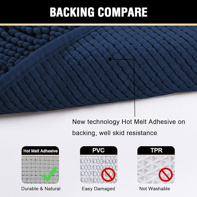 H.VERSAILTEX Navy Bath Mat, Bathroom Rug 36 x 24 Non Slip Bath Mats for Bathroom Floor, Luxury Chenille Ultra Soft Bath Rugs Shaggy Rugs Washable